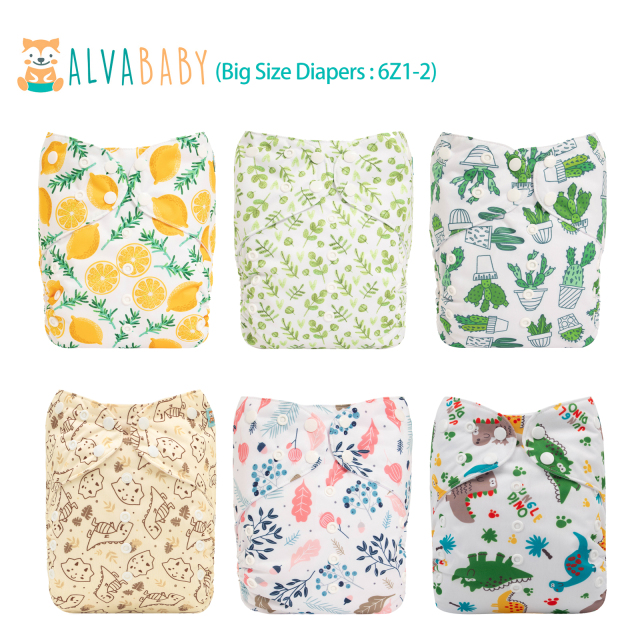 6-Pack Big Size Cloth Diapers with 6 Microfiber Inserts(4 Layer) - Adjustable & Reusable Pocket Diapers for Toddlers
