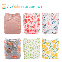 6-Pack Big Size Cloth Diapers with 6 Microfiber Inserts(4 Layer) - Adjustable & Reusable Pocket Diapers for Toddlers