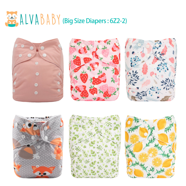 6-Pack Big Size Cloth Diapers with 6 Microfiber Inserts(4 Layer) - Adjustable & Reusable Pocket Diapers for Toddlers