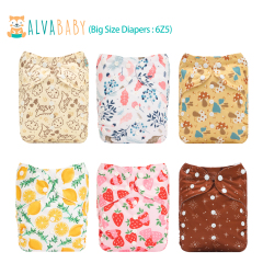 6-Pack Big Size Cloth Diapers with 6 Microfiber Inserts(4 Layer) - Adjustable & Reusable Pocket Diapers for Toddlers
