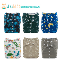 6-Pack Big Size Cloth Diapers with 6 Microfiber Inserts(4 Layer) - Adjustable & Reusable Pocket Diapers for Toddlers