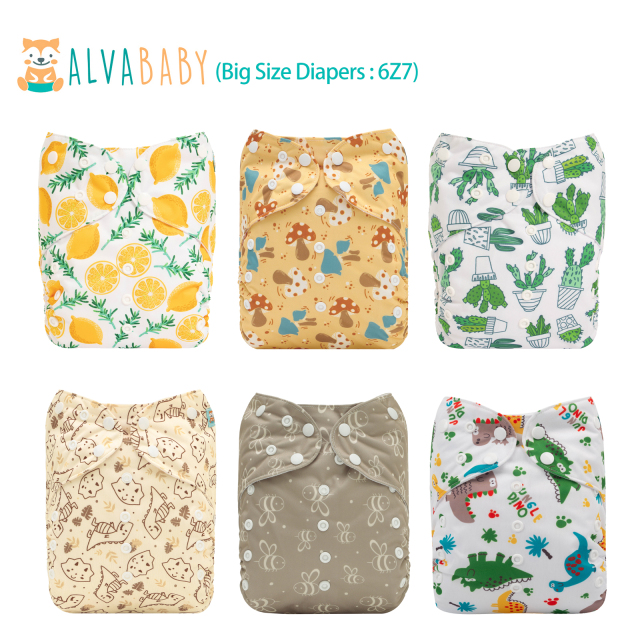 6-Pack Big Size Cloth Diapers with 6 Microfiber Inserts(4 Layer) - Adjustable & Reusable Pocket Diapers for Toddlers