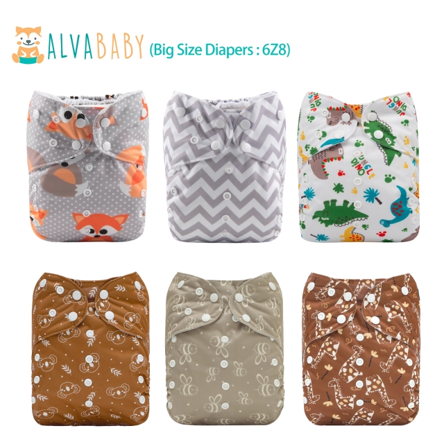 ALVABABY 6pcs Big Size Baby Pocket Cloth Diapers with 6pcs 4-Layer