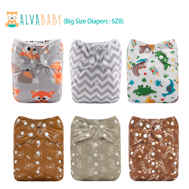 6-Pack Big Size Cloth Diapers with 6 Microfiber Inserts(4 Layer) - Adjustable & Reusable Pocket Diapers for Toddlers