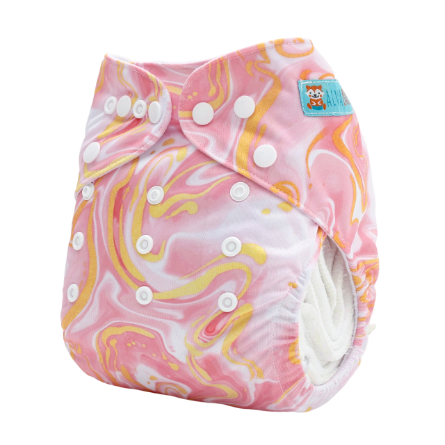 ALVABABY Print Cloth Diaper - One Size Adjustable Washable & Reusable Diaper for Babies and Toddlers (Pink, H463A)