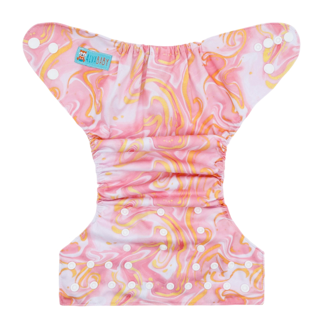 ALVABABY Print Cloth Diaper - One Size Adjustable Washable & Reusable Diaper for Babies and Toddlers (Pink, H463A)