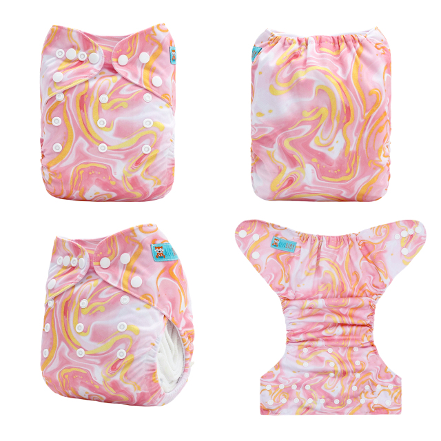 ALVABABY Print Cloth Diaper - One Size Adjustable Washable & Reusable Diaper for Babies and Toddlers (Pink, H463A)