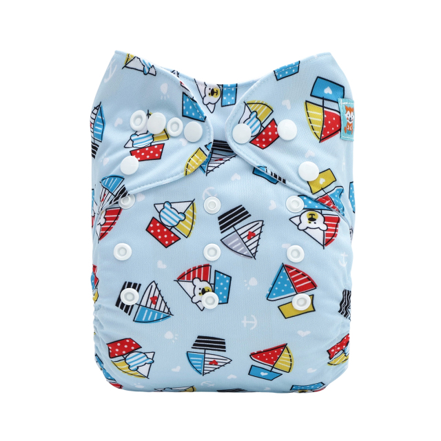 ALVABABY Print Cloth Diaper - One Size Adjustable Washable & Reusable Diaper for Babies and Toddlers (Sailboat, H464A)