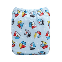 ALVABABY Print Cloth Diaper - One Size Adjustable Washable & Reusable Diaper for Babies and Toddlers (Sailboat, H464A)