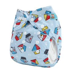 ALVABABY Print Cloth Diaper - One Size Adjustable Washable & Reusable Diaper for Babies and Toddlers (Sailboat, H464A)
