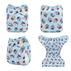ALVABABY Print Cloth Diaper - One Size Adjustable Washable & Reusable Diaper for Babies and Toddlers (Sailboat, H464A)