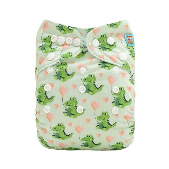 ALVABABY Positioning Cloth Diaper - One Size Adjustable Washable & Reusable Diaper for Babies and Toddlers (Dinosaur, YDP254A)