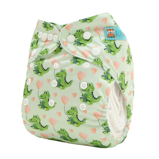 ALVABABY Positioning Cloth Diaper - One Size Adjustable Washable & Reusable Diaper for Babies and Toddlers (Dinosaur, YDP254A)