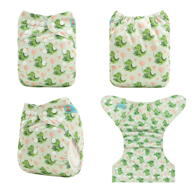 ALVABABY Positioning Cloth Diaper - One Size Adjustable Washable & Reusable Diaper for Babies and Toddlers (Dinosaur, YDP254A)