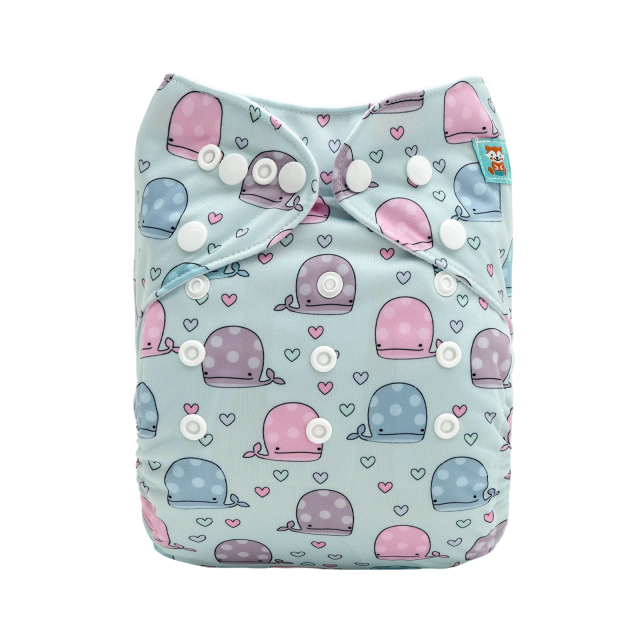 ALVABABY Positioning Cloth Diaper - One Size Adjustable Washable & Reusable Diaper for Babies and Toddlers (Whale, YDP255A)