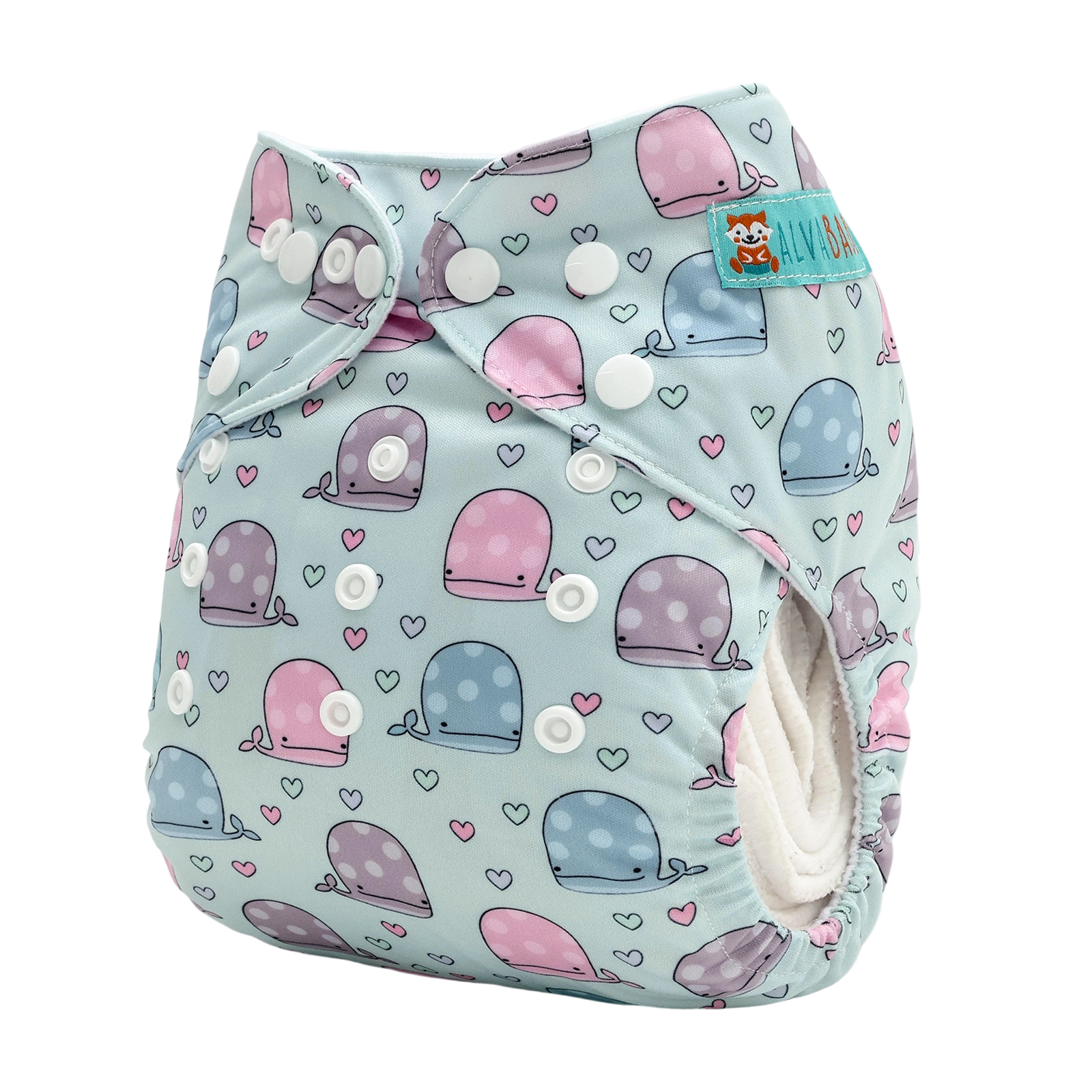 ALVABABY Positioning Cloth Diaper - One Size Adjustable Washable & Reusable Diaper for Babies and Toddlers (Whale, YDP255A)
