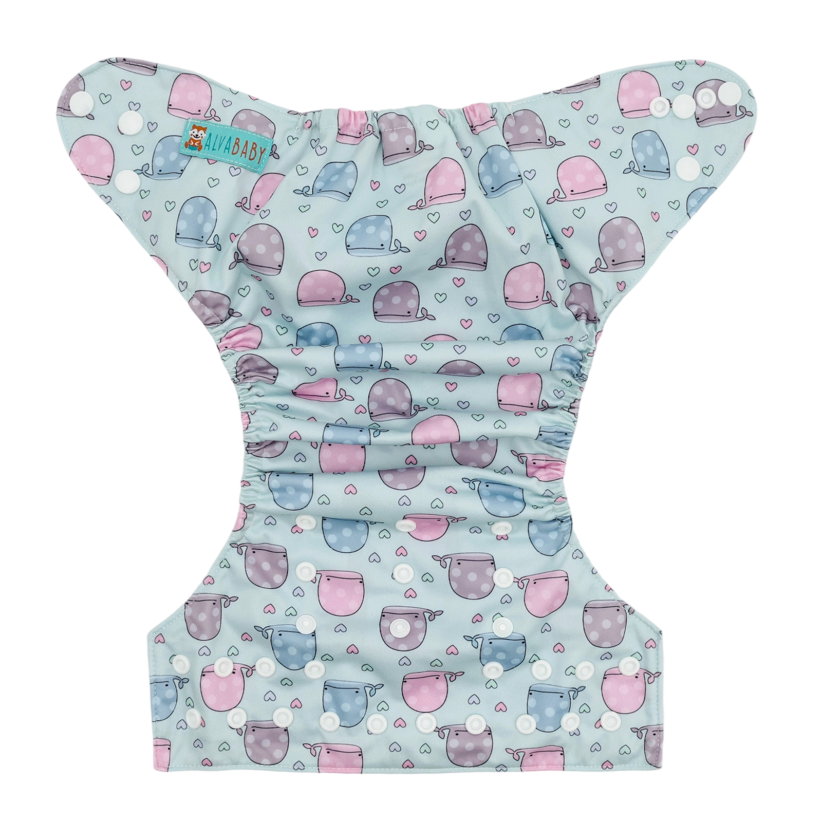 ALVABABY Positioning Cloth Diaper - One Size Adjustable Washable & Reusable Diaper for Babies and Toddlers (Whale, YDP255A)