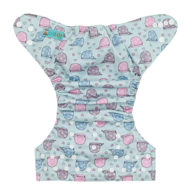 ALVABABY Positioning Cloth Diaper - One Size Adjustable Washable & Reusable Diaper for Babies and Toddlers (Whale, YDP255A)