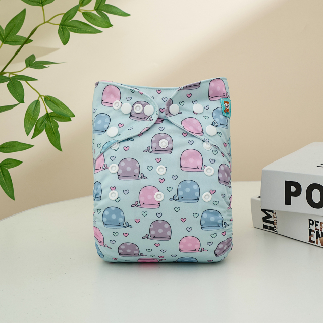 ALVABABY Positioning Cloth Diaper - One Size Adjustable Washable & Reusable Diaper for Babies and Toddlers (Whale, YDP255A)