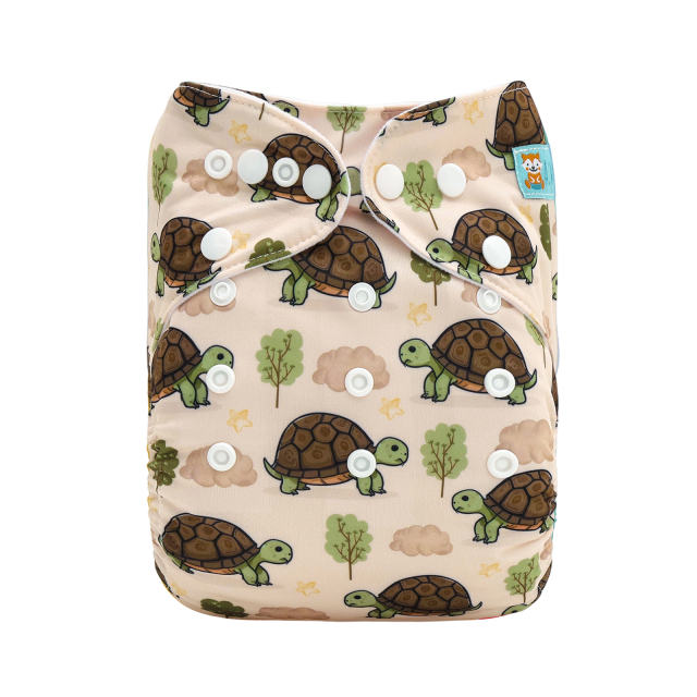 ALVABABY Positioning Cloth Diaper - One Size Adjustable Washable & Reusable Diaper for Babies and Toddlers (Turtle, YDP257A)