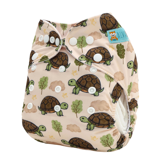 ALVABABY Positioning Cloth Diaper - One Size Adjustable Washable & Reusable Diaper for Babies and Toddlers (Turtle, YDP257A)