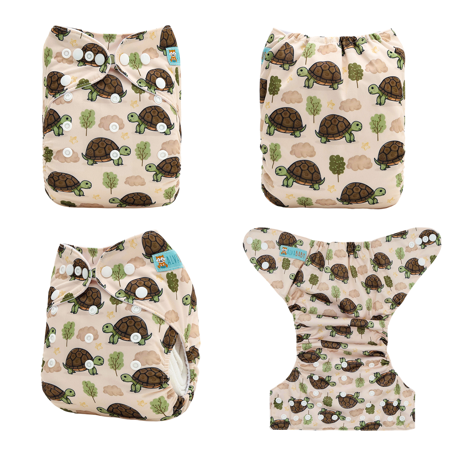 ALVABABY Positioning Cloth Diaper - One Size Adjustable Washable & Reusable Diaper for Babies and Toddlers (Turtle, YDP257A)