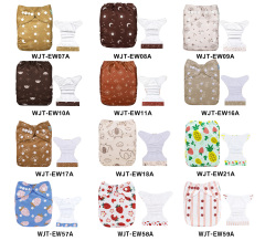 (Multi-packs) 20PCS Printed AWJ Cloth Diapers with Tummy Panels One Size Reusable Adjustatble Cloth Baby Diapers(With 20 Inserts)