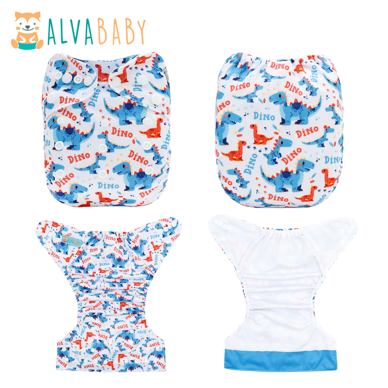 ALVABABY AWJ Lining Cloth Diaper with Tummy Panel for Babies Dinosaur (WJT-ED25A)