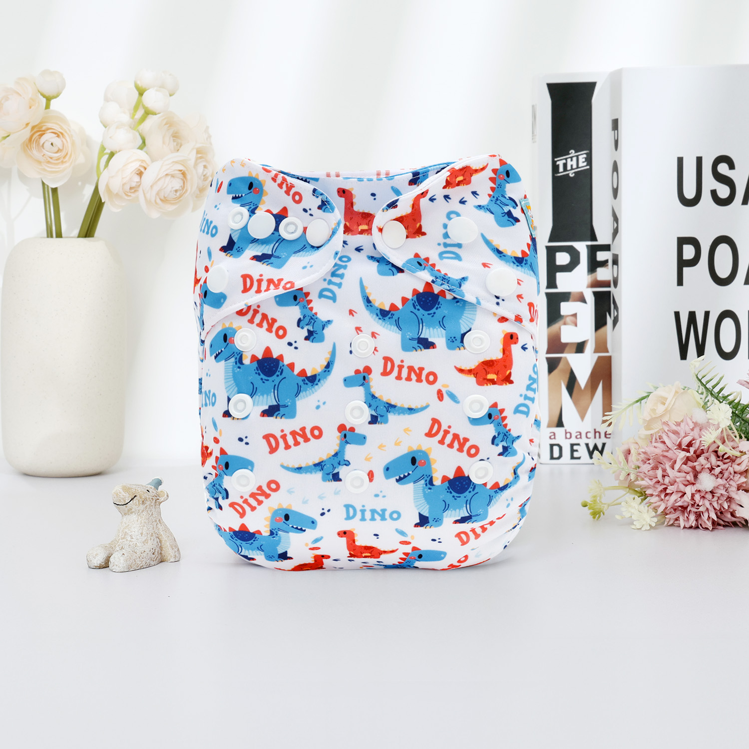 ALVABABY AWJ Lining Cloth Diaper with Tummy Panel for Babies Dinosaur (WJT-ED25A)