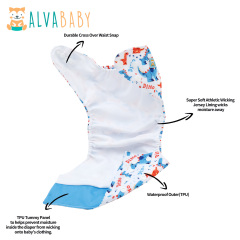 ALVABABY AWJ Lining Cloth Diaper with Tummy Panel for Babies Dinosaur (WJT-ED25A)