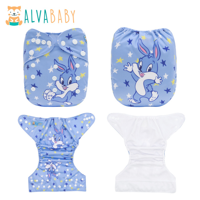 ALVABABY AWJ Lining Cloth Diaper with Tummy Panel for Babies -Rabbit(WJT-ED26A)