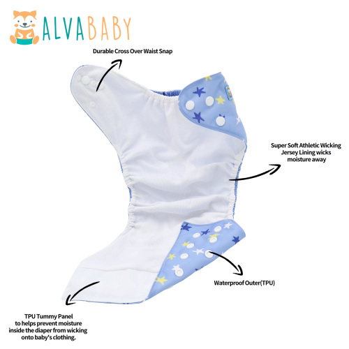 ALVABABY AWJ Lining Cloth Diaper with Tummy Panel for Babies -Rabbit(WJT-ED26A)