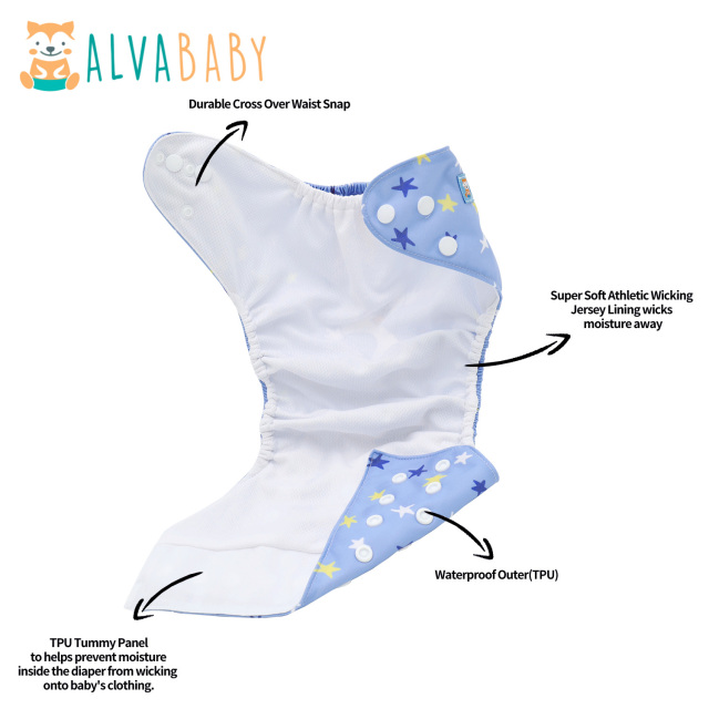 ALVABABY AWJ Lining Cloth Diaper with Tummy Panel for Babies -Rabbit(WJT-ED26A)