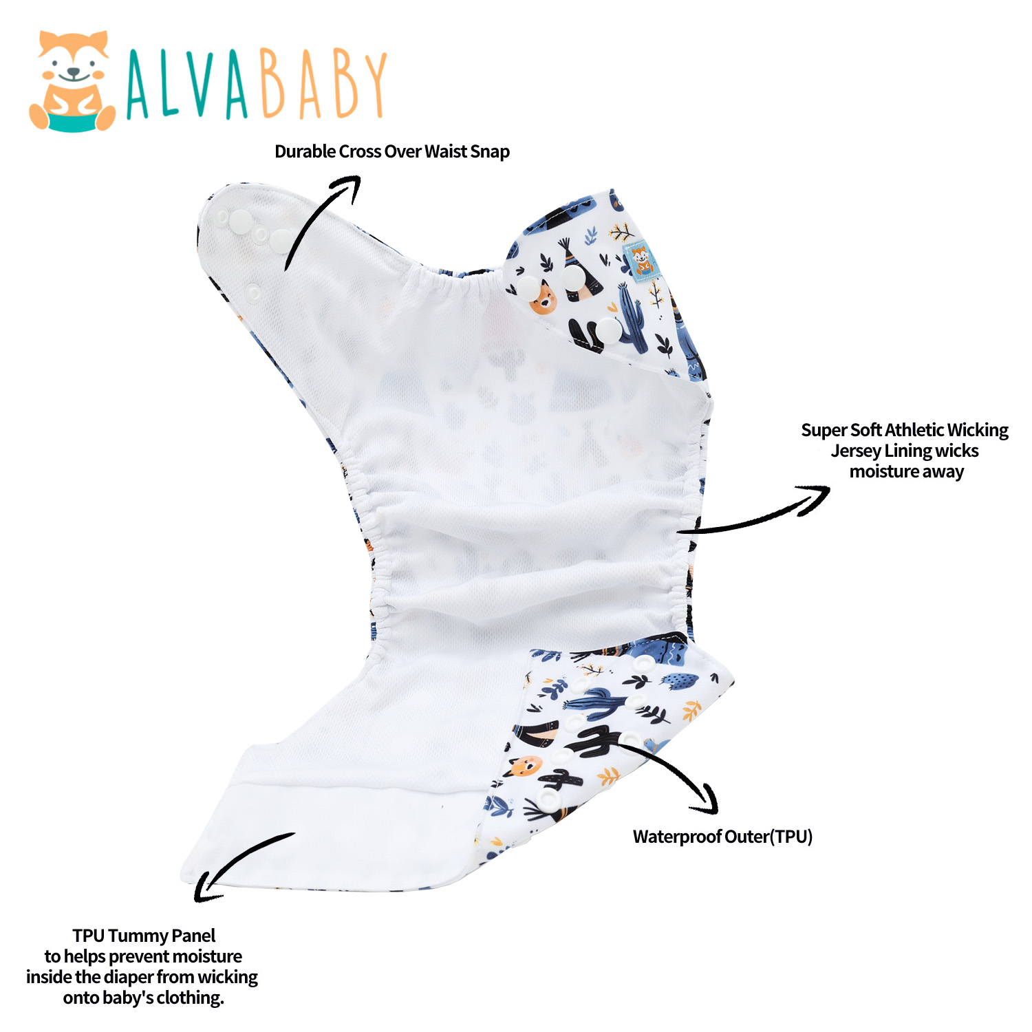 ALVABABY AWJ Lining Cloth Diaper with Tummy Panel for Babies -(WJT-ED27A)