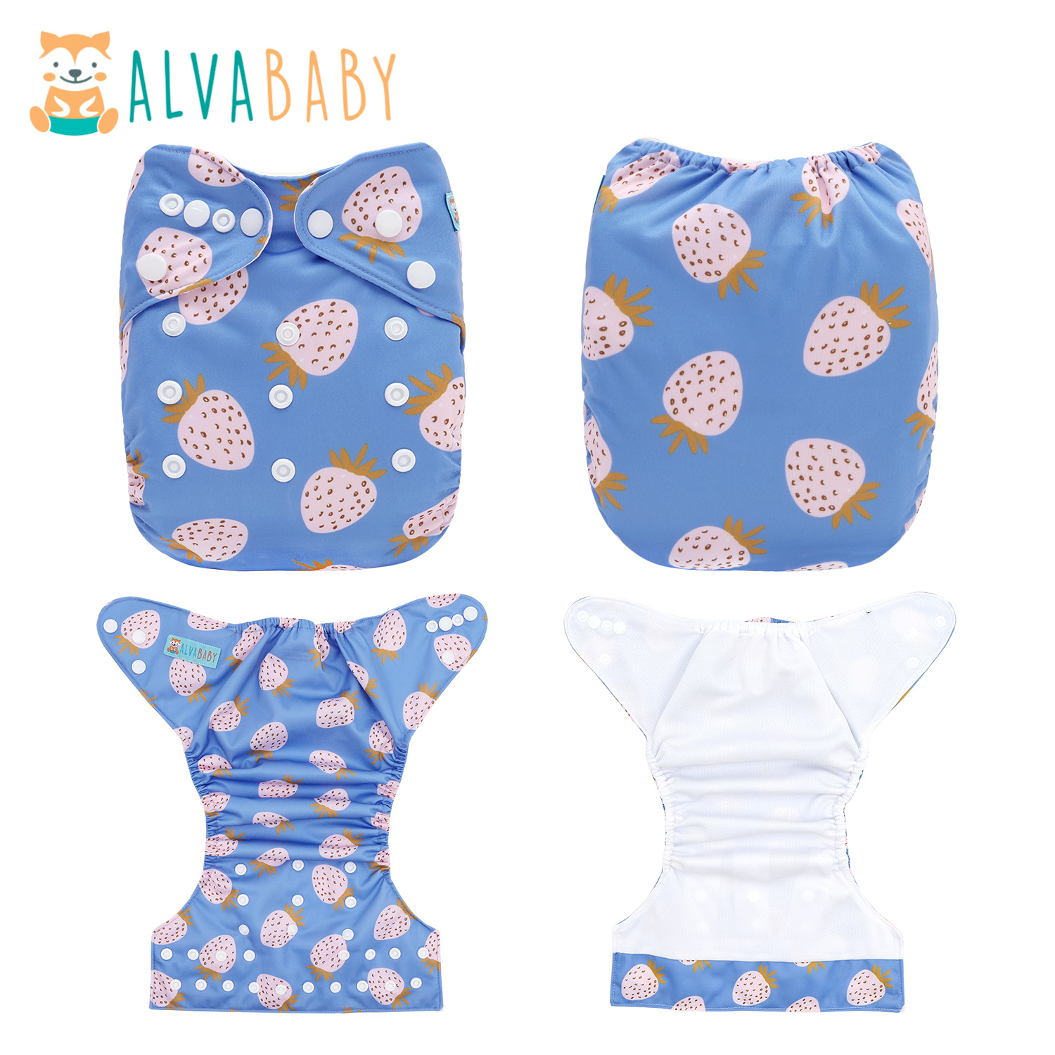 ALVABABY AWJ Lining Cloth Diaper with Tummy Panel for Babies -Strawberry (WJT-EW57A)