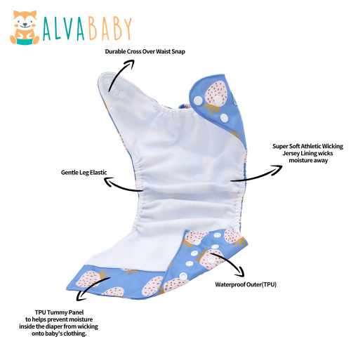 ALVABABY AWJ Lining Cloth Diaper with Tummy Panel for Babies -Strawberry (WJT-EW57A)