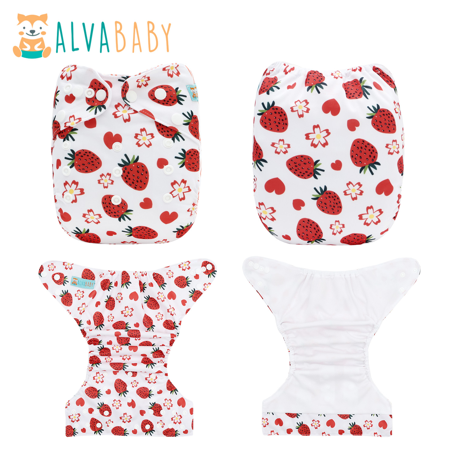 ALVABABY AWJ Lining Cloth Diaper with Tummy Panel for Babies -Strawberry (WJT-EW58A)