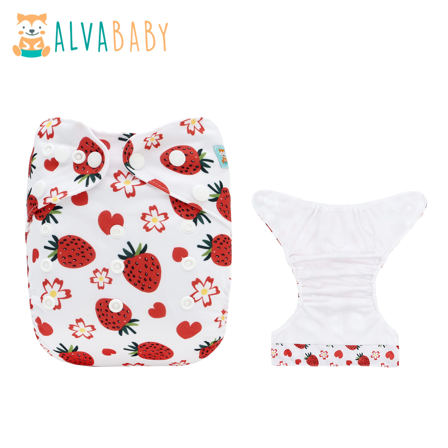 ALVABABY AWJ Lining Cloth Diaper with Tummy Panel for Babies -Strawberry (WJT-EW58A)