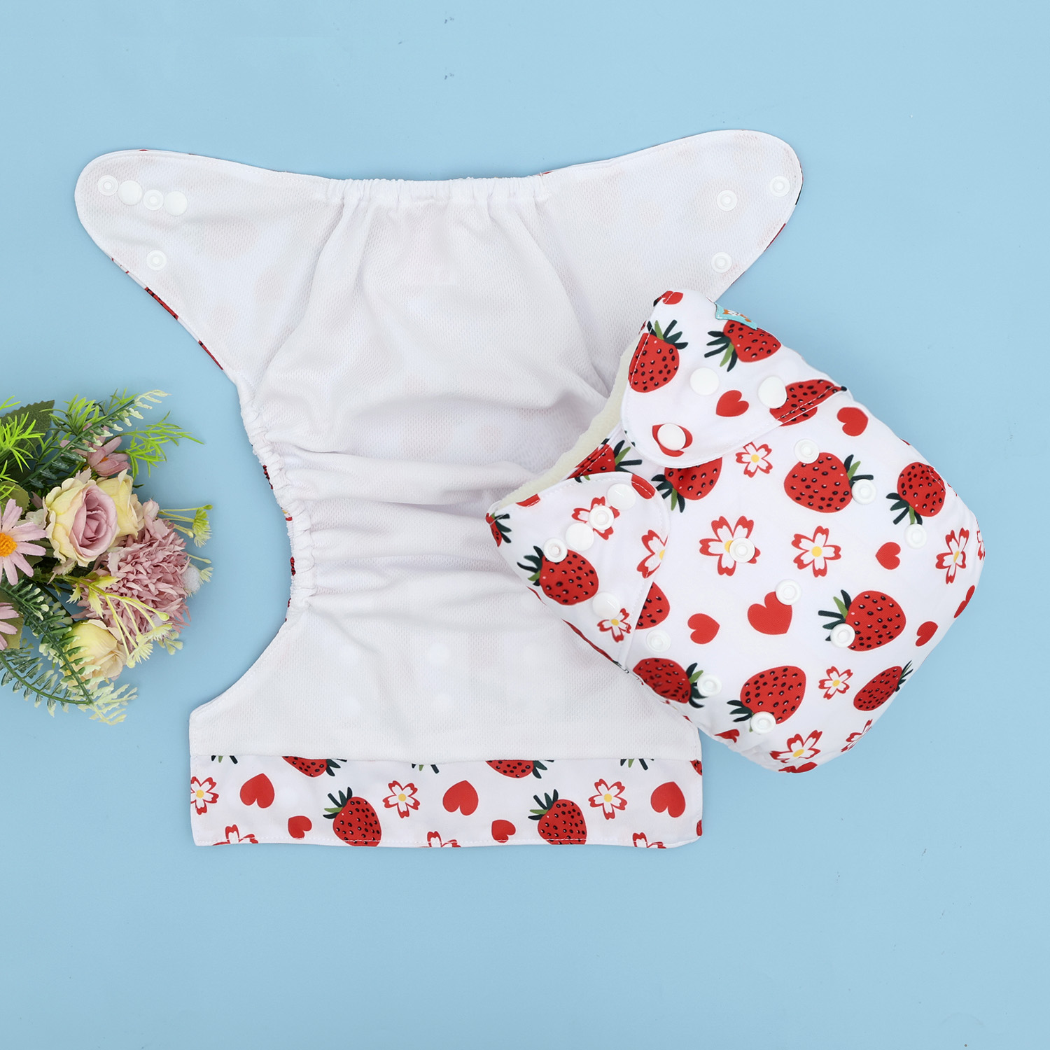 ALVABABY AWJ Lining Cloth Diaper with Tummy Panel for Babies -Strawberry (WJT-EW58A)