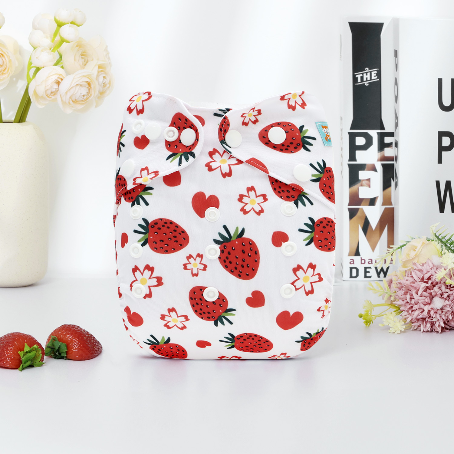 ALVABABY AWJ Lining Cloth Diaper with Tummy Panel for Babies -Strawberry (WJT-EW58A)