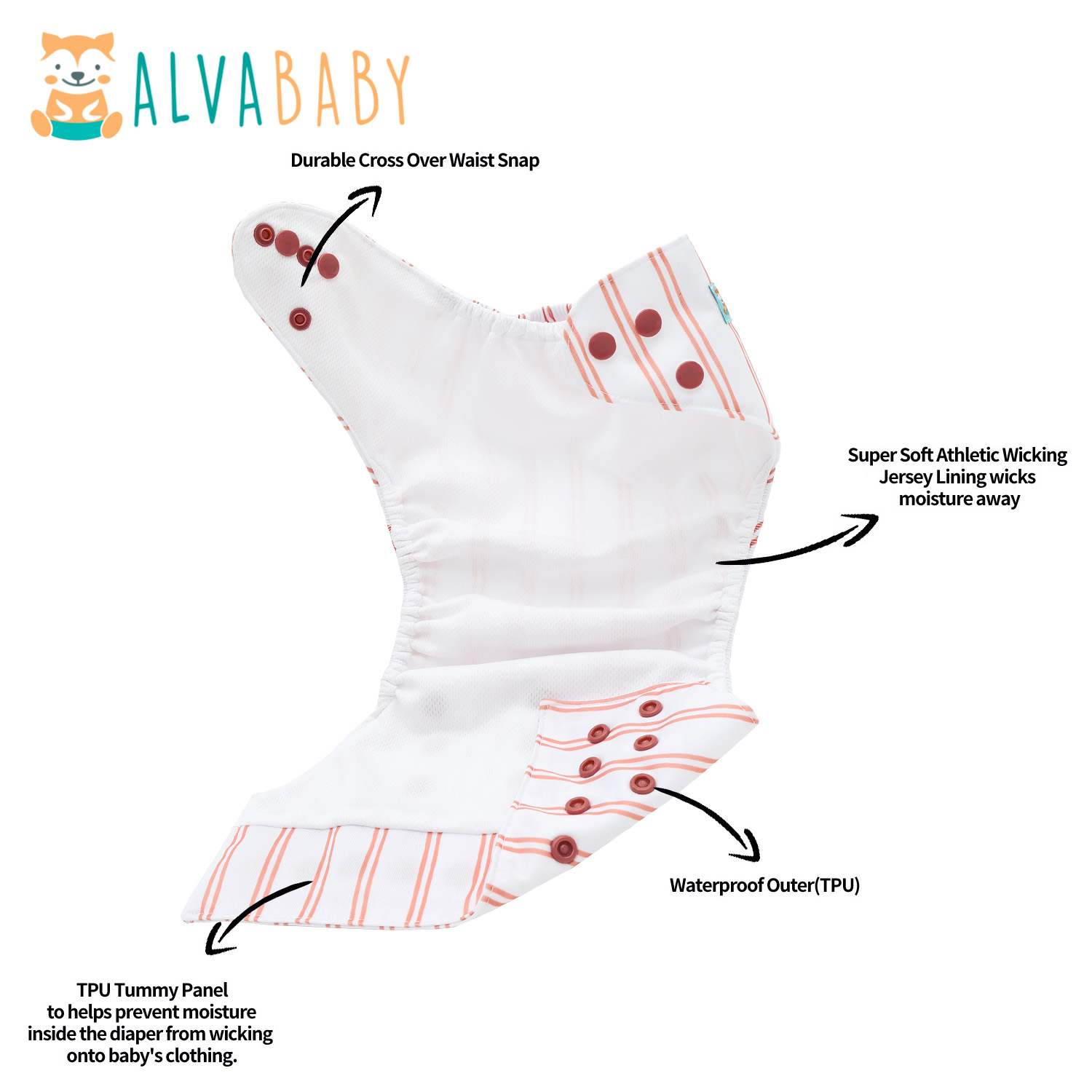 ALVABABY AWJ Lining Cloth Diaper with Tummy Panel for Babies - (WJT-EW59A)