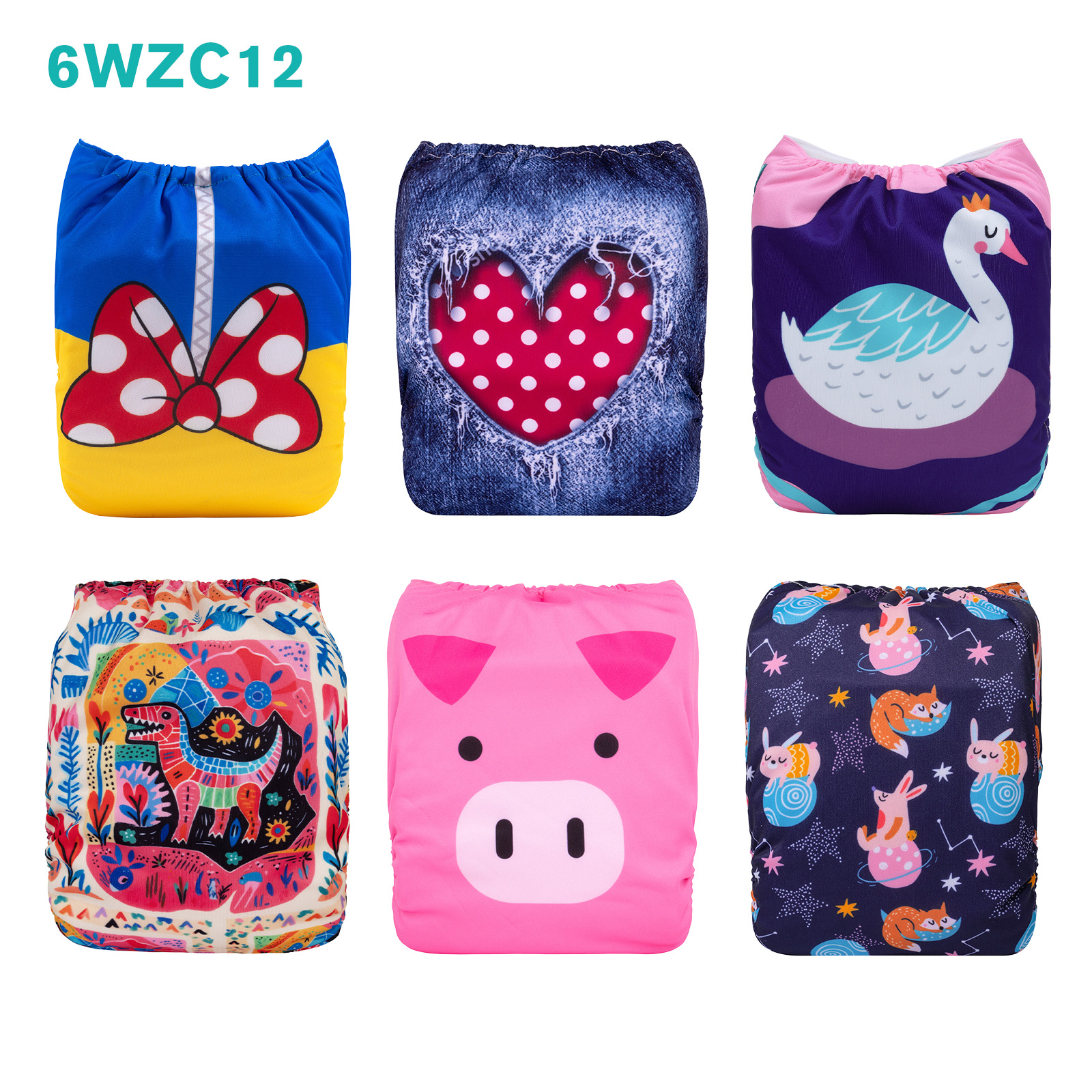 Warehouse Clearance: 6-Pack Baby Cloth Diapers with 6 Microfiber Inserts | One Size Adjustable