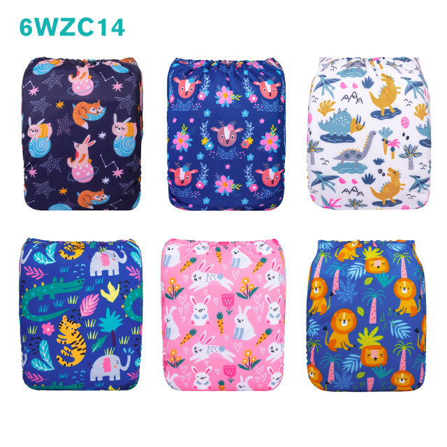 6-Pack Baby Cloth Diapers with 6 Microfiber Inserts - One Size Adjustable & Reusable Pocket Diapers for Infants & Toddlers