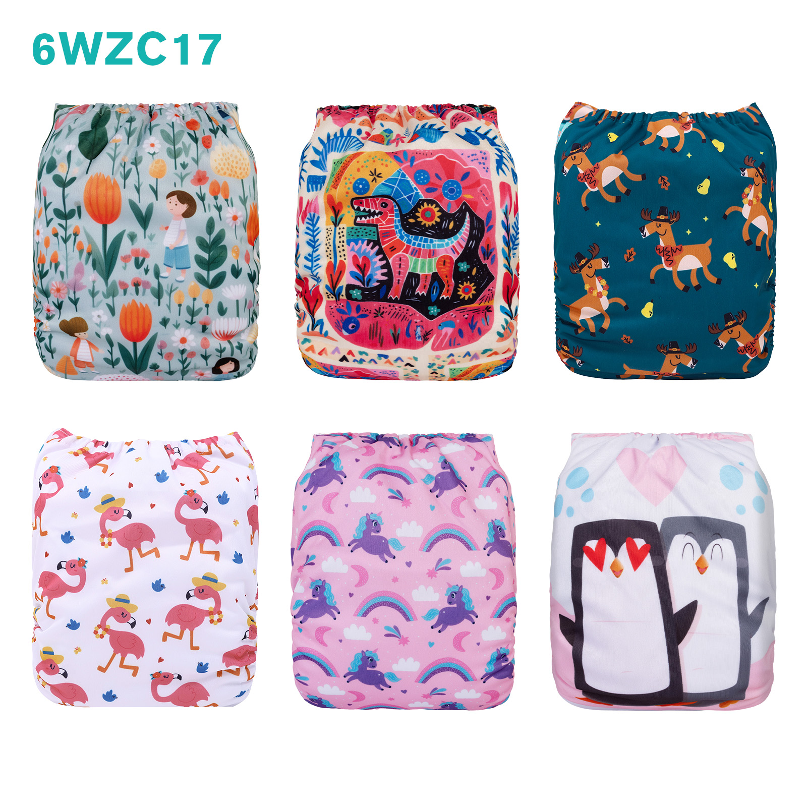 Warehouse Clearance: 6-Pack Baby Cloth Diapers with 6 Microfiber Inserts | One Size Adjustable