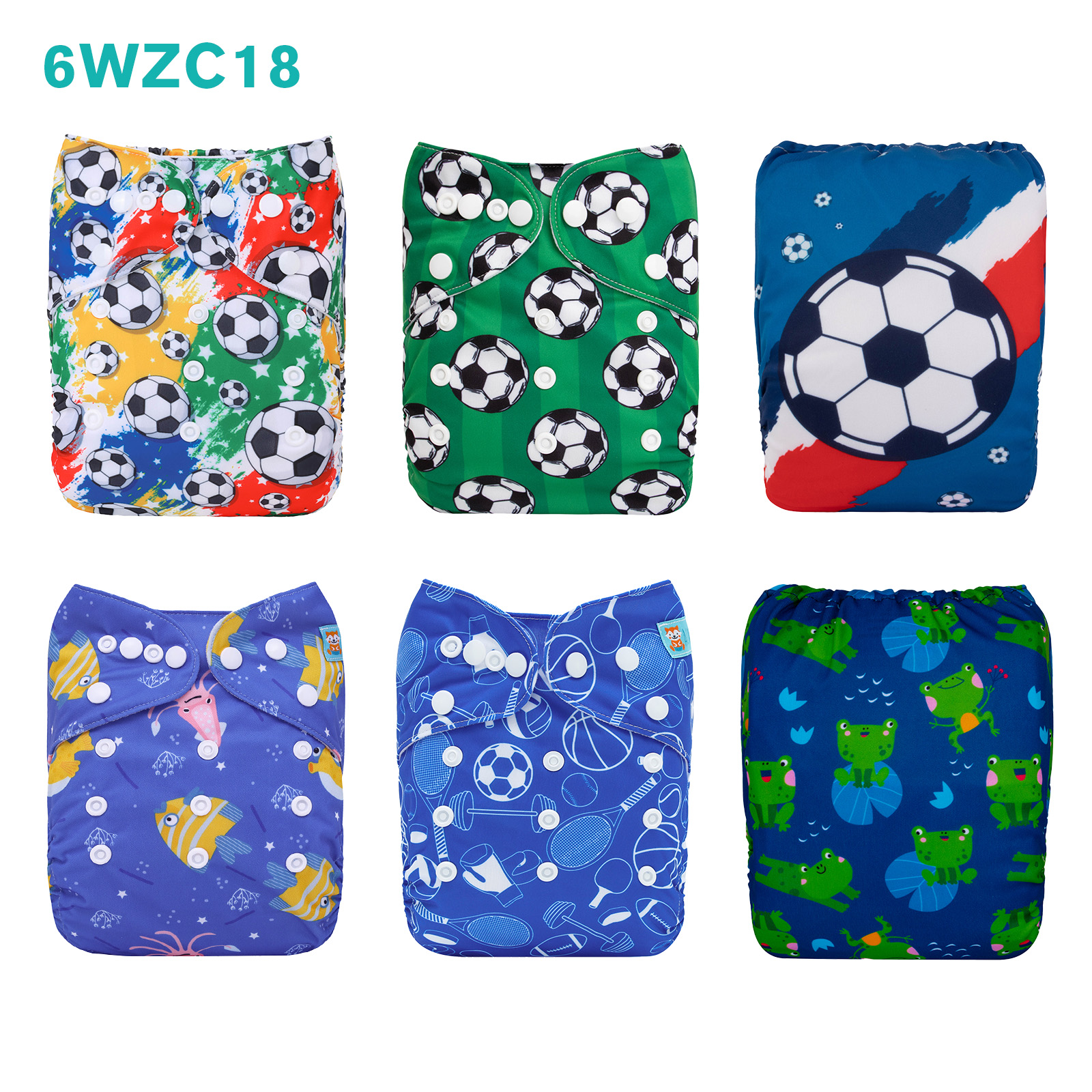 Warehouse Clearance: 6-Pack Baby Cloth Diapers with 6 Microfiber Inserts | One Size Adjustable