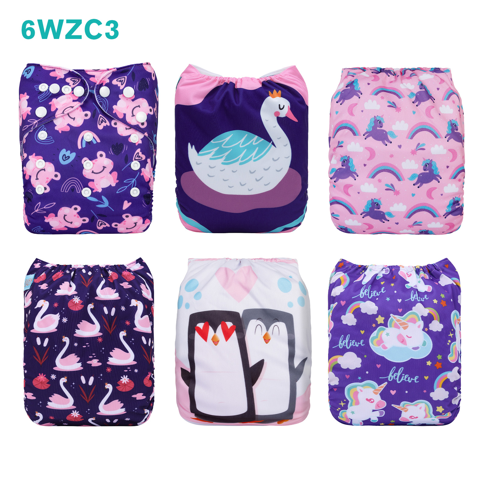 Warehouse Clearance: 6-Pack Baby Cloth Diapers with 6 Microfiber Inserts | One Size Adjustable