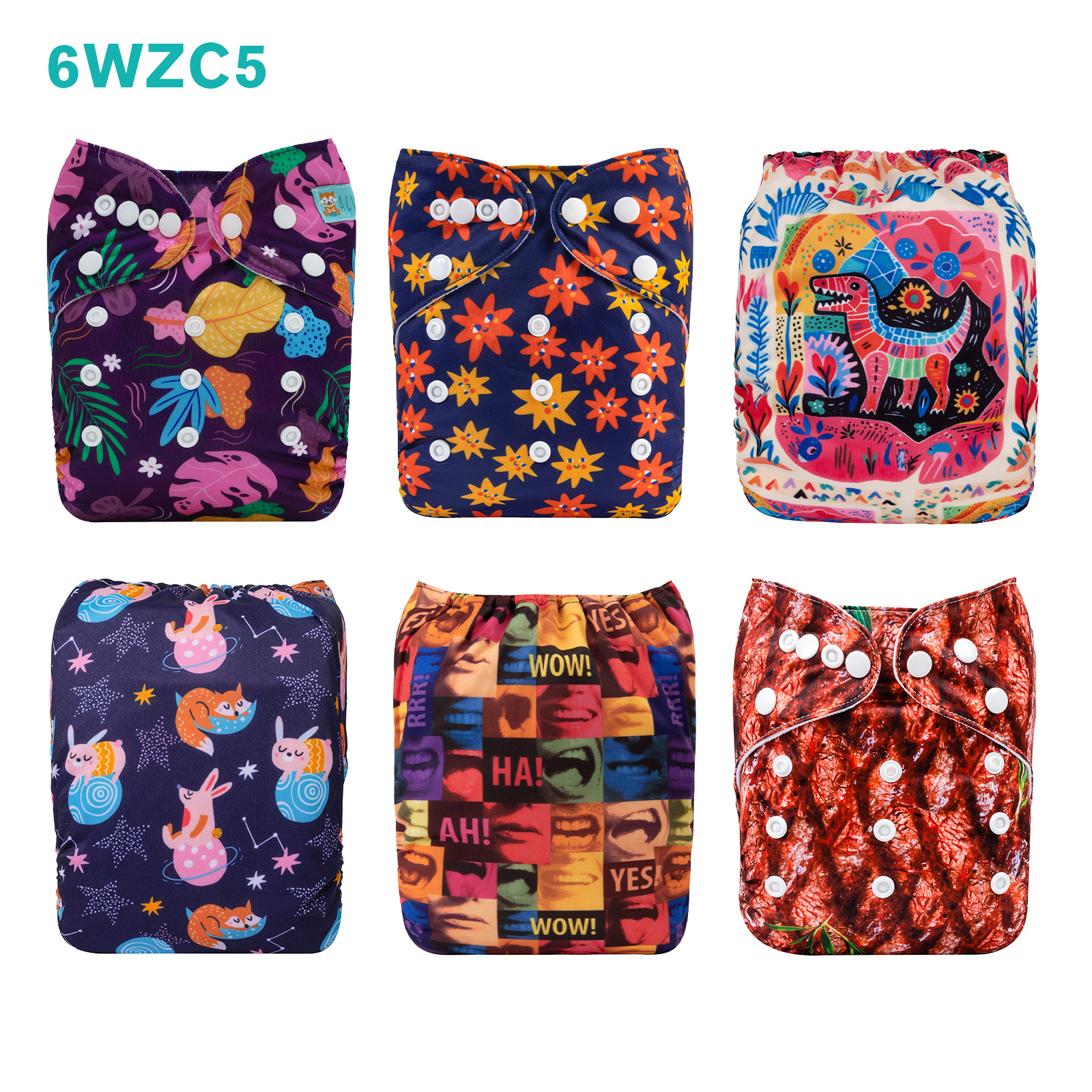 Warehouse Clearance: 6-Pack Baby Cloth Diapers with 6 Microfiber Inserts | One Size Adjustable