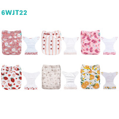 6-Pack AWJ Cloth Diapers with 6 Bamboo Inserts (4 Layers) - One Size Adjustable & Reusable Pocket Diapers for Summer