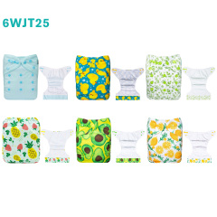 6-Pack AWJ Cloth Diapers with 6 Bamboo Inserts (4 Layers) - One Size Adjustable & Reusable Pocket Diapers for Summer