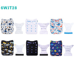 6-Pack AWJ Cloth Diapers with 6 Bamboo Inserts (4 Layers) - One Size Adjustable & Reusable Pocket Diapers for Summer